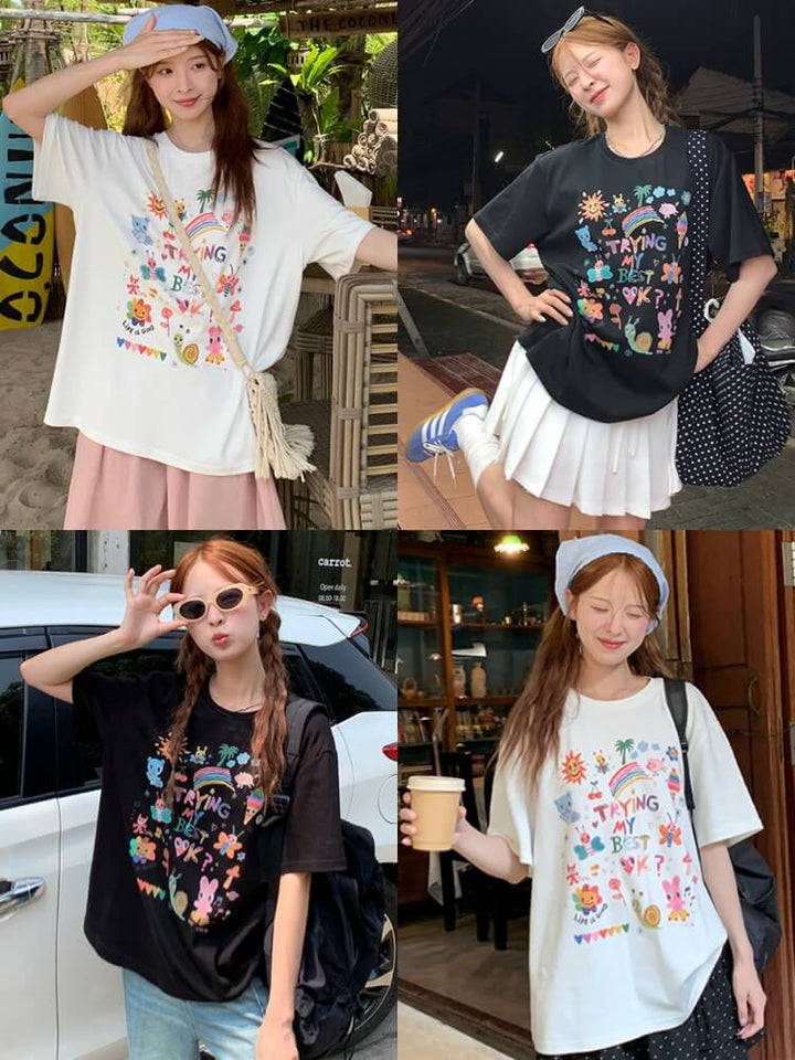グラフィティプリント Oversize Tシャツ - LUMIYUMI