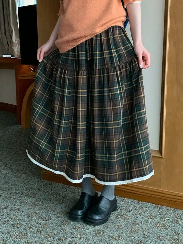 ガーリー チェック レース切替 スカート LUMIYUMI