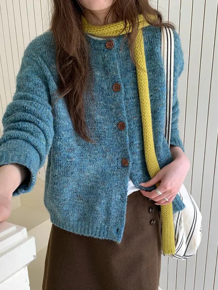 カラーネップ クルーネック ニットカーディガン LUMIYUMI