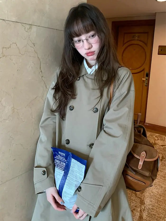 大人可愛い ミドル丈 丸襟 トレンチコート- LUMIYUMI