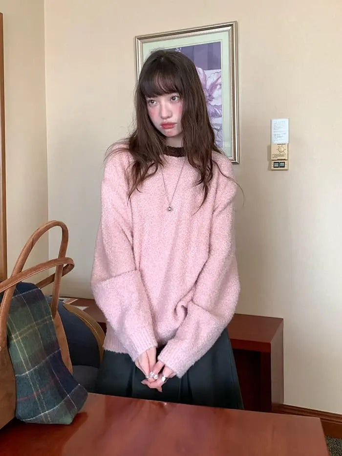 襟配色 ふわもち ニットプルオーバー LUMIYUMI