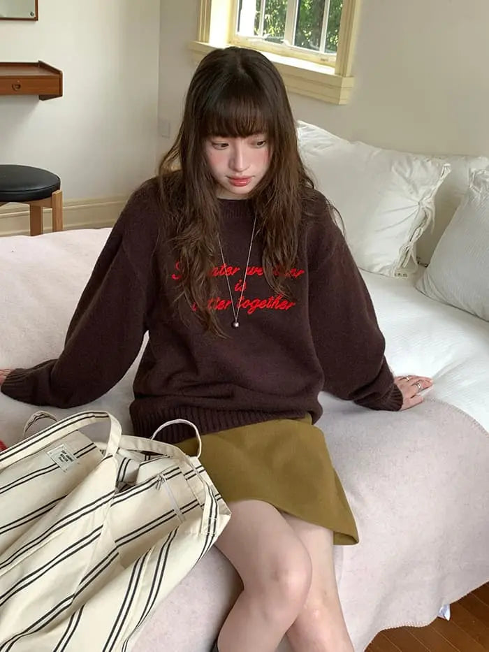 レトロ 配色 ロゴ刺繍 ニット LUMIYUMI