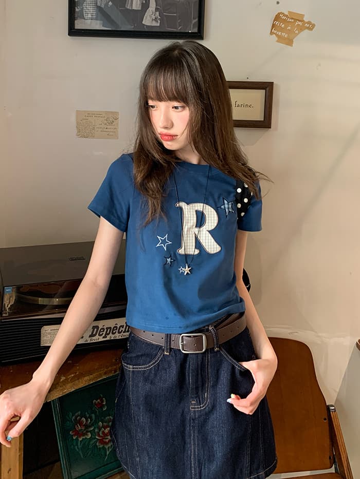 ワッペン 刺繍 スリムフィット Tシャツ LUMIYUMI