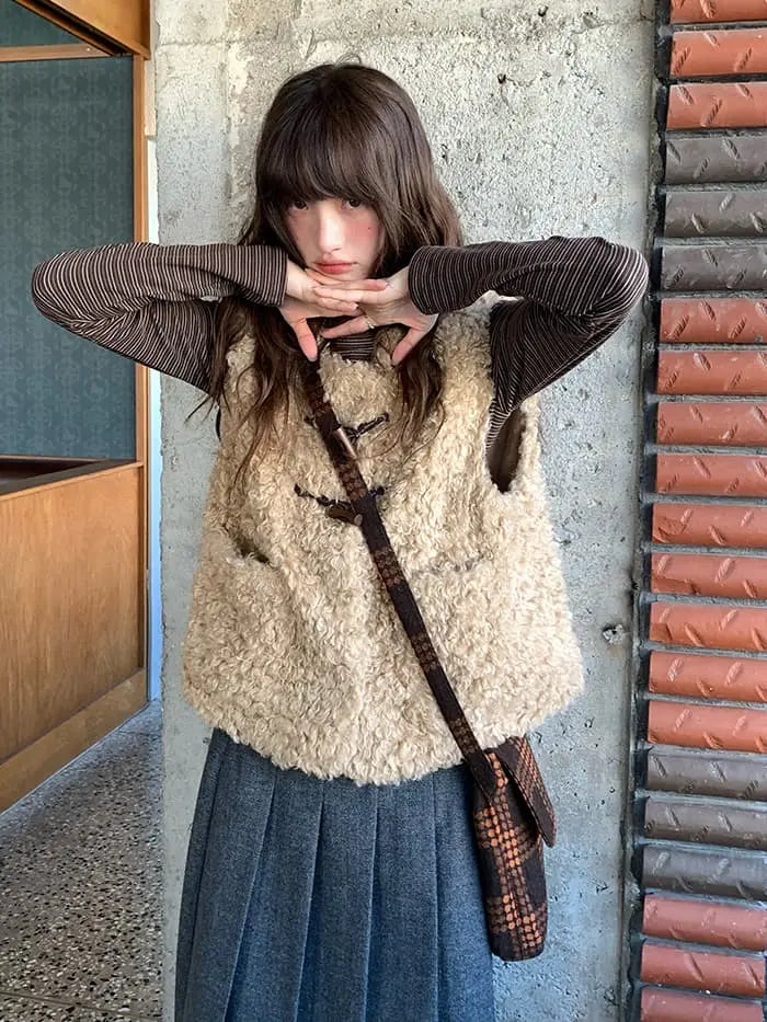 レトロ ループファー ダッフルベスト LUMIYUMI