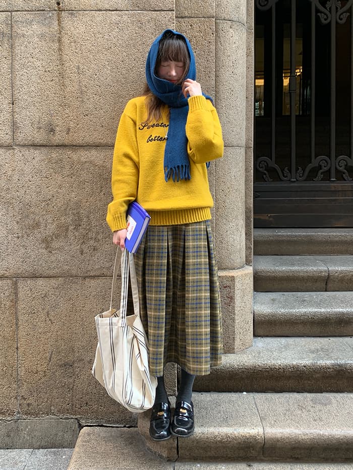 チェック柄 Aライン ミモレ丈 スカート LUMIYUMI