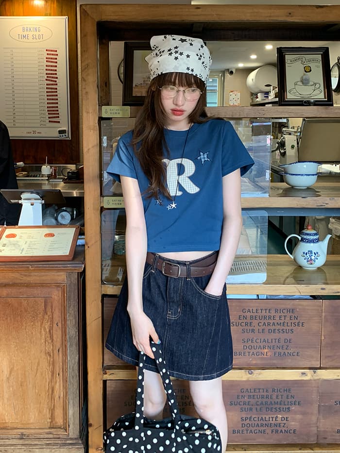 ワッペン 刺繍 スリムフィット Tシャツ LUMIYUMI