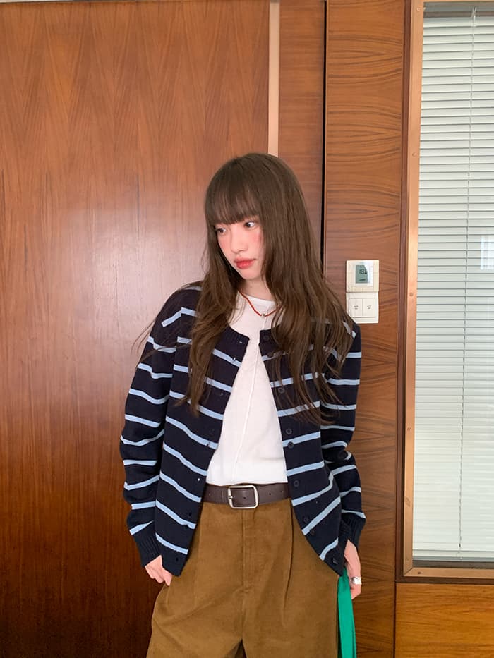 ゆったり ボーダー ニットカーディガン LUMIYUMI