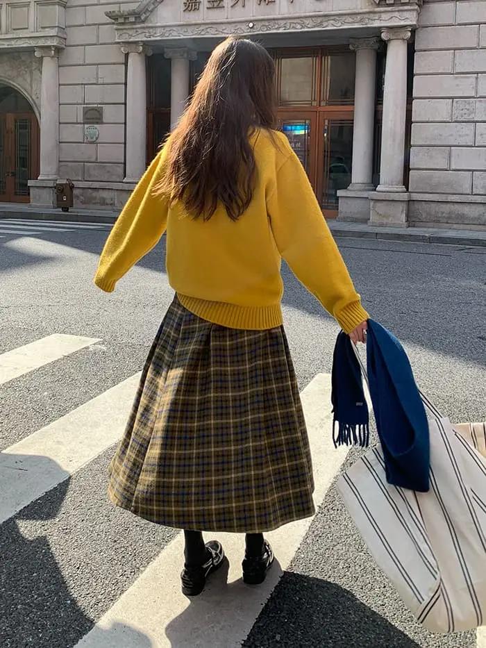 チェック柄 Aライン ミモレ丈 スカート LUMIYUMI
