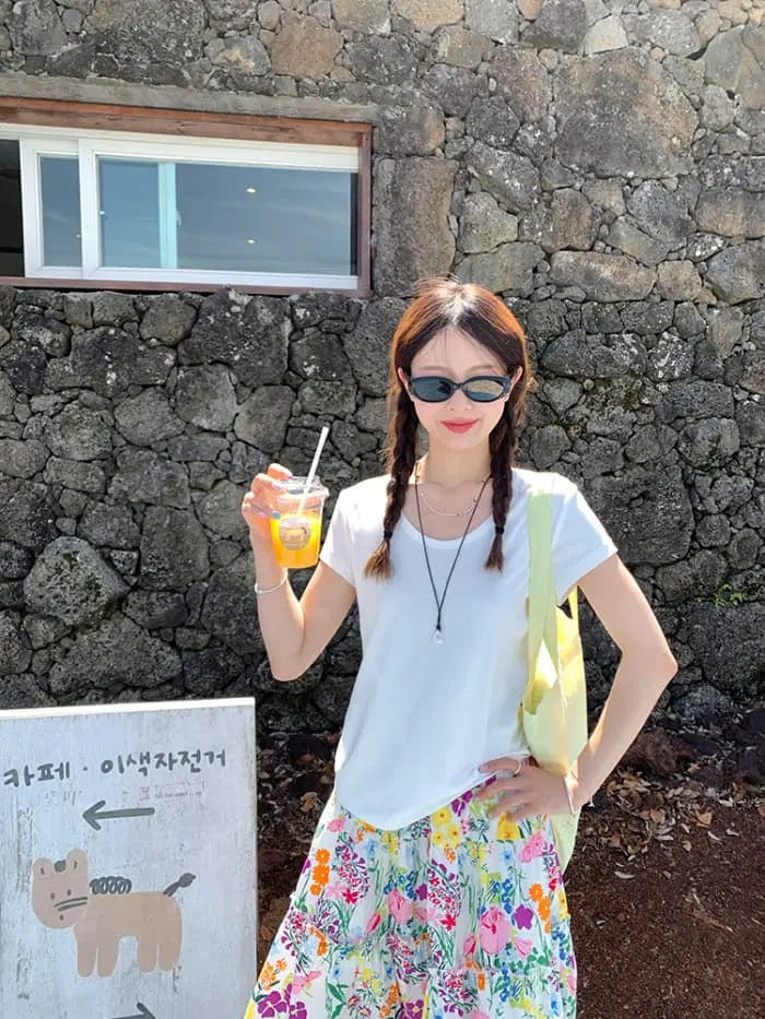 水彩風 花柄プリント フレアスカート LUMIYUMI