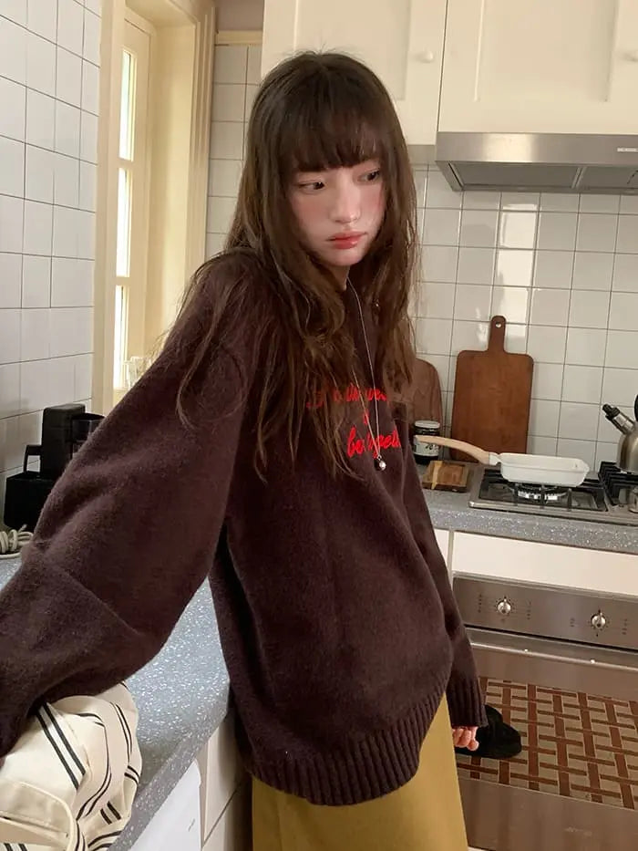 レトロ 配色 ロゴ刺繍 ニット LUMIYUMI