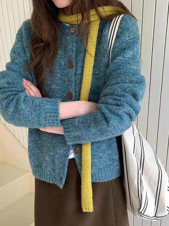 カラーネップ クルーネック ニットカーディガン LUMIYUMI