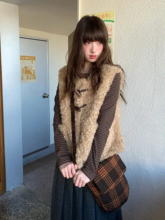 レトロ ループファー ダッフルベスト LUMIYUMI