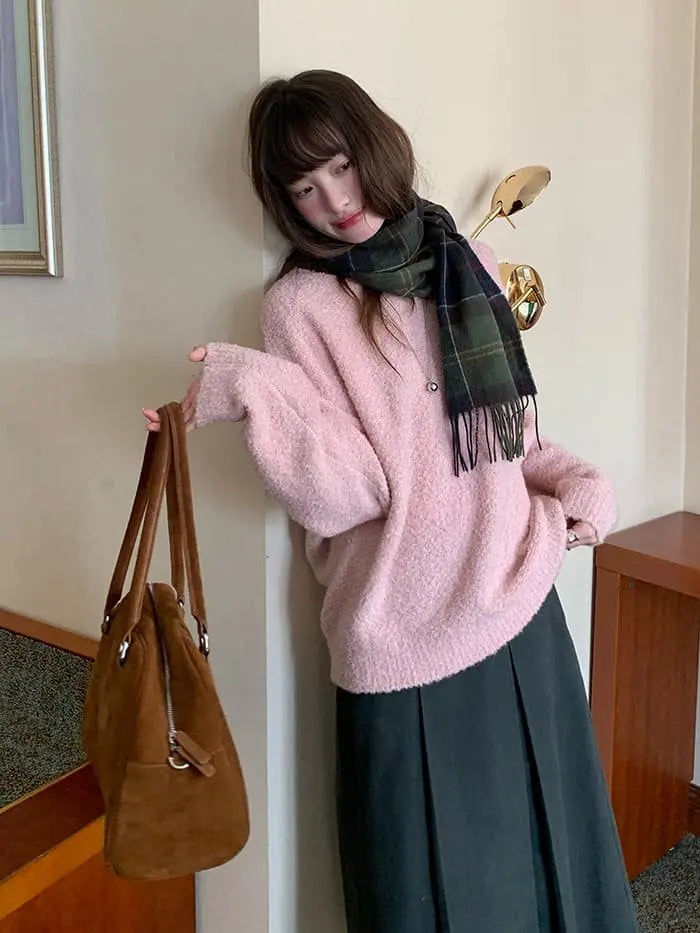 襟配色 ふわもち ニットプルオーバー LUMIYUMI