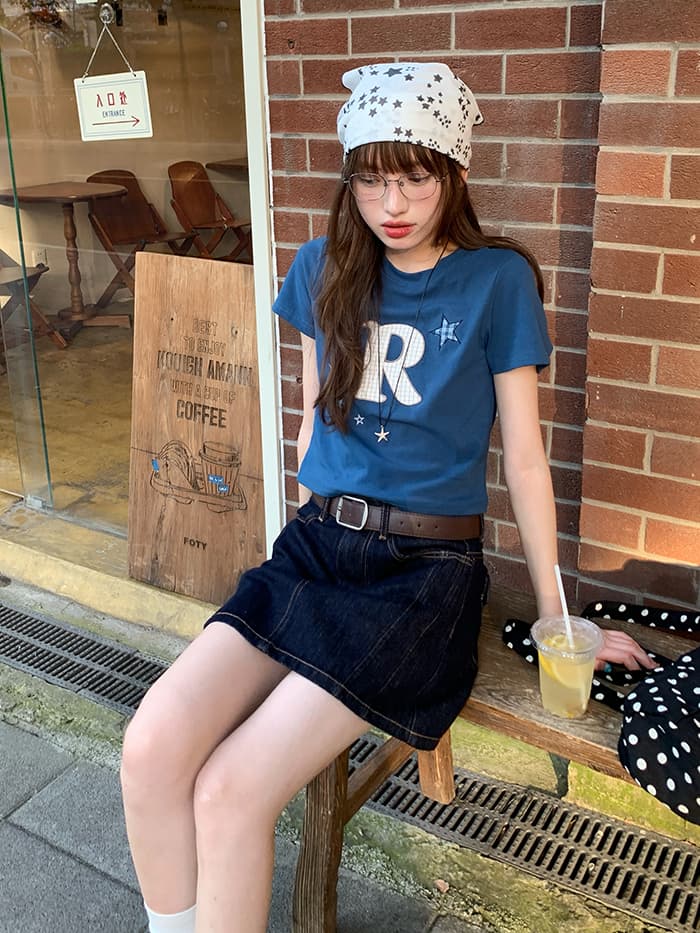 ワッペン 刺繍 スリムフィット Tシャツ LUMIYUMI
