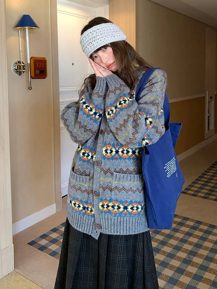 フェアアイル柄 ゆったり ふわもち カーディガン LUMIYUMI