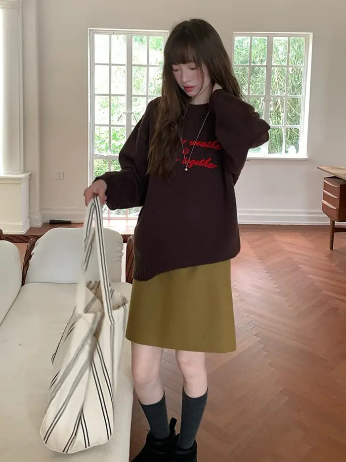 レトロ 配色 ロゴ刺繍 ニット LUMIYUMI