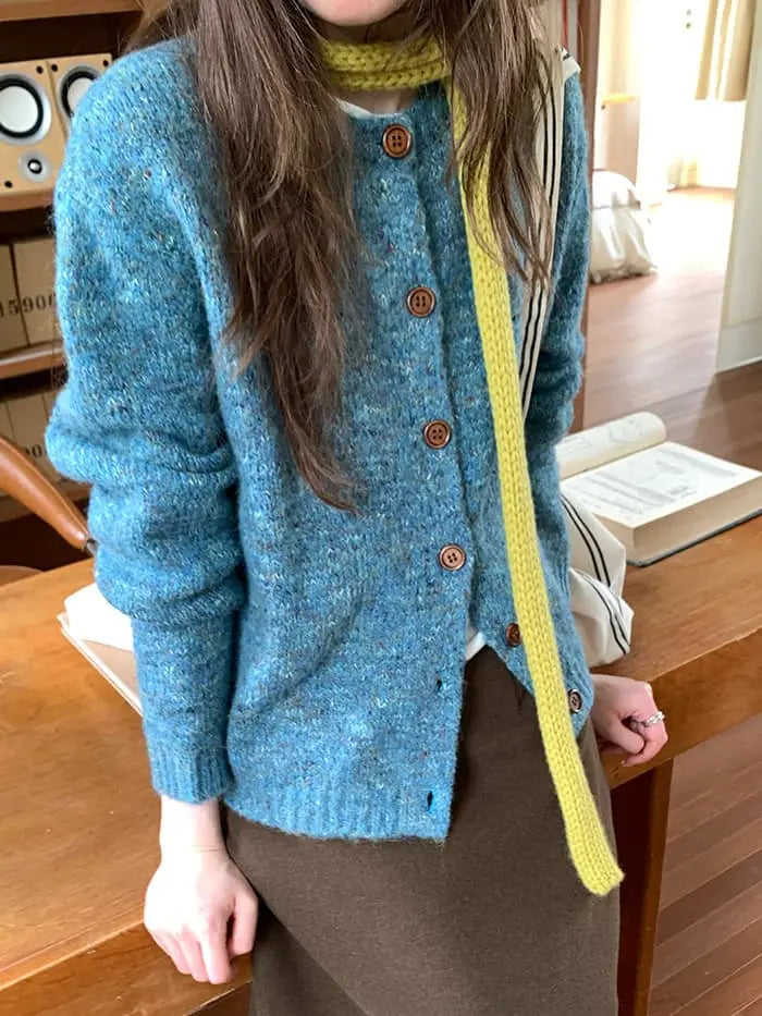 カラーネップ クルーネック ニットカーディガン LUMIYUMI