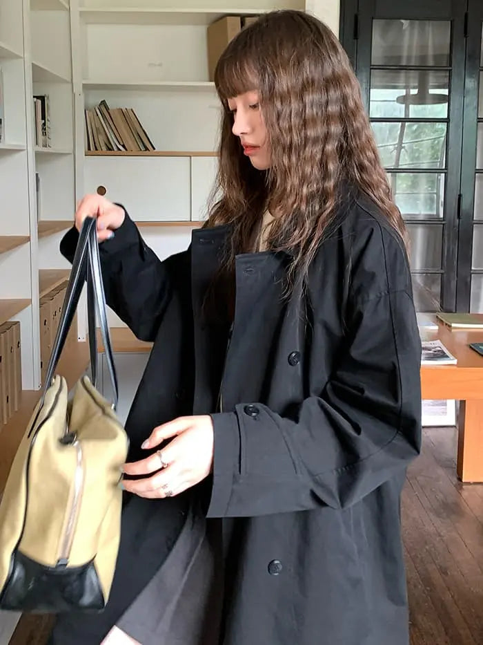 大人可愛い ミドル丈 丸襟 トレンチコート- LUMIYUMI