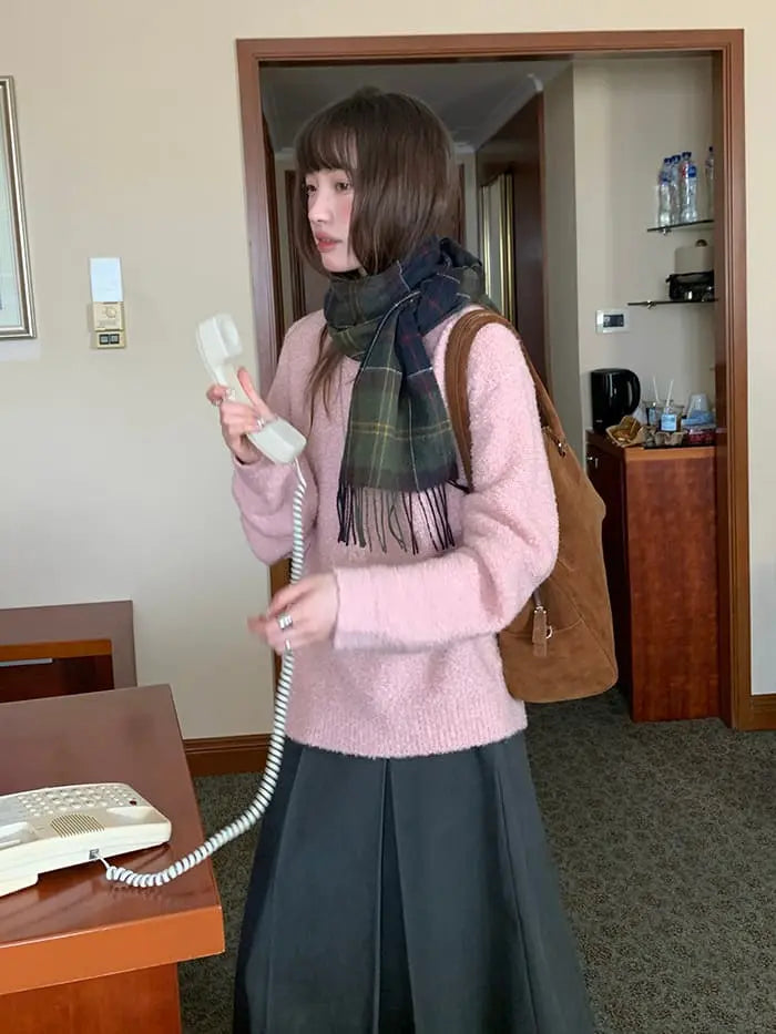 襟配色 ふわもち ニットプルオーバー LUMIYUMI