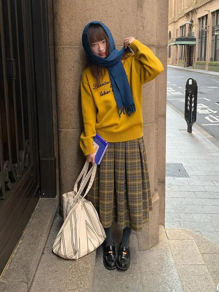 チェック柄 Aライン ミモレ丈 スカート LUMIYUMI