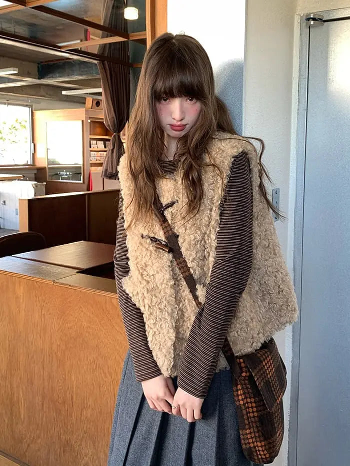 レトロ ループファー ダッフルベスト LUMIYUMI