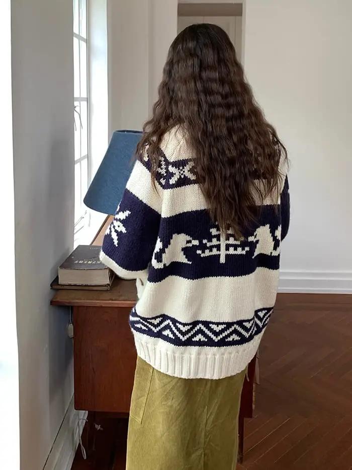 雪柄 ジャカード ZIP カーディガン LUMIYUMI