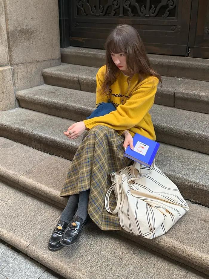 チェック柄 Aライン ミモレ丈 スカート LUMIYUMI