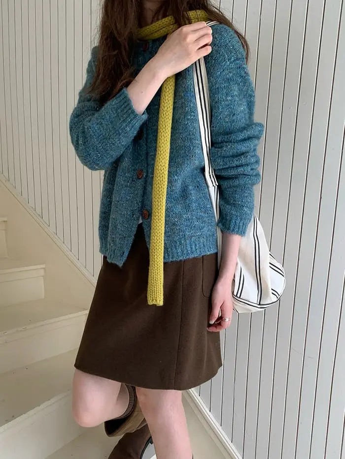 カラーネップ クルーネック ニットカーディガン LUMIYUMI