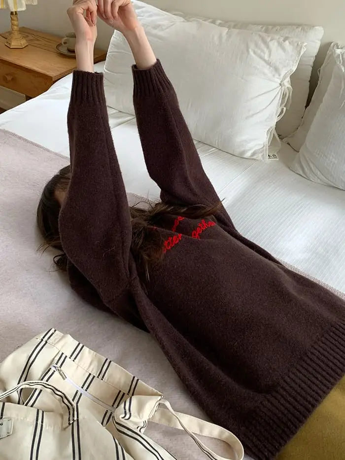 レトロ 配色 ロゴ刺繍 ニット LUMIYUMI