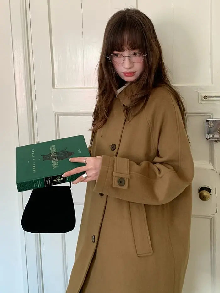 ウールブレンド 折り襟 ミドルコート- LUMIYUMI