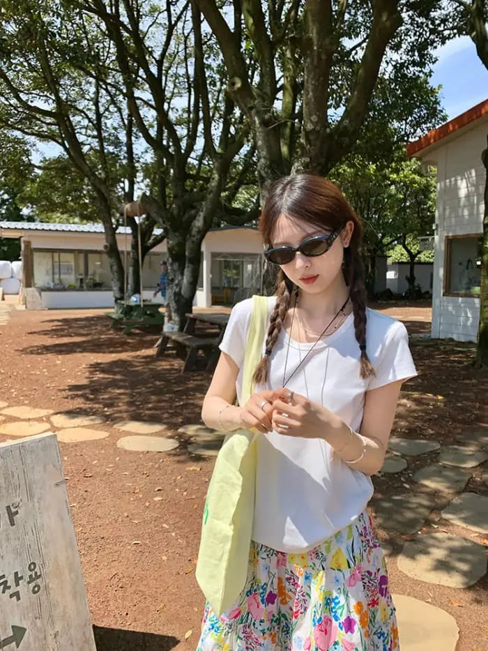 水彩風 花柄プリント フレアスカート LUMIYUMI