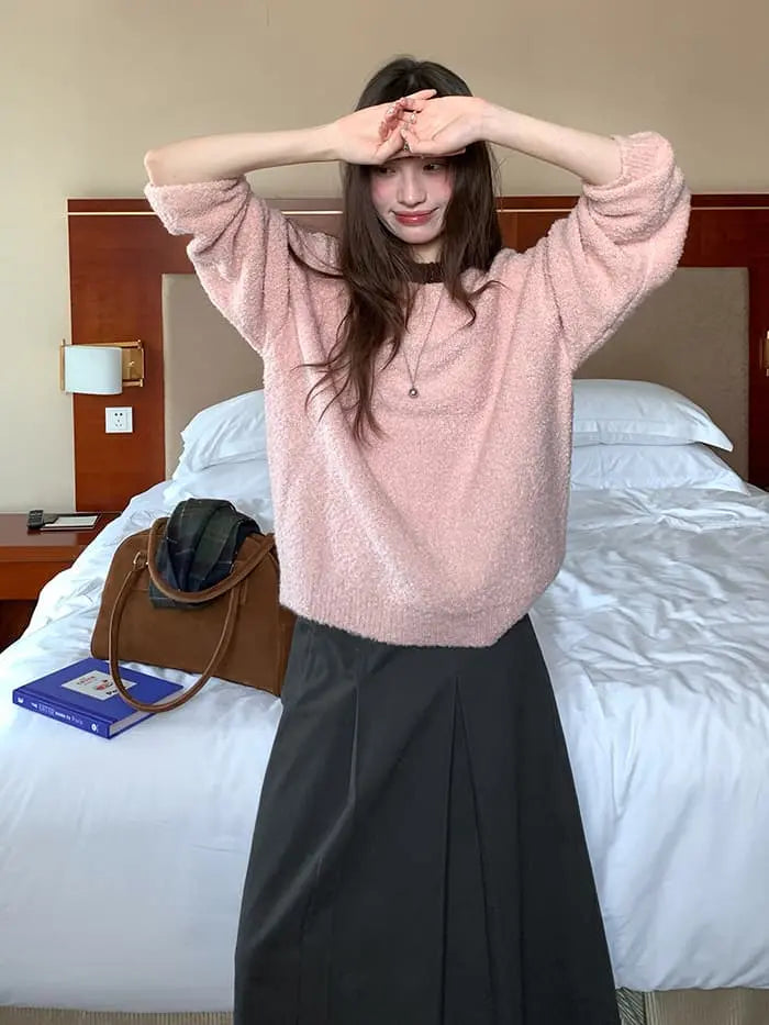 襟配色 ふわもち ニットプルオーバー LUMIYUMI