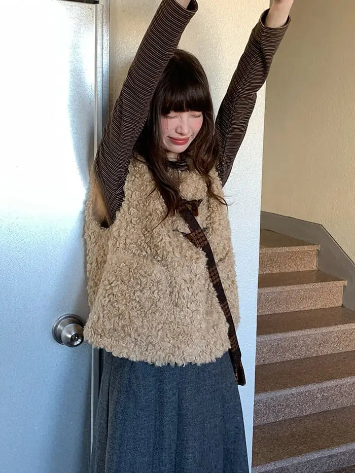 レトロ ループファー ダッフルベスト LUMIYUMI