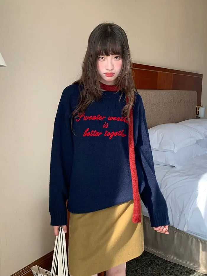 レトロ 配色 ロゴ刺繍 ニット LUMIYUMI