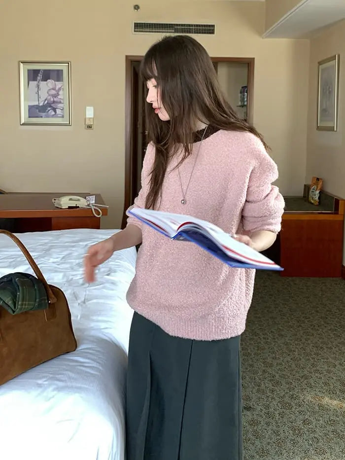 襟配色 ふわもち ニットプルオーバー LUMIYUMI