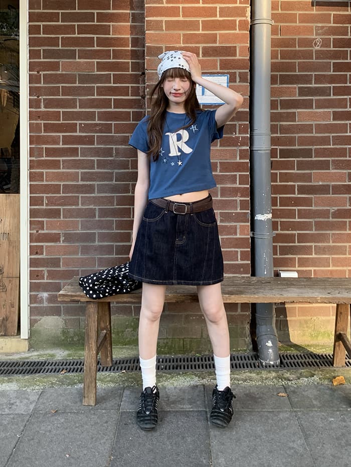 ワッペン 刺繍 スリムフィット Tシャツ LUMIYUMI
