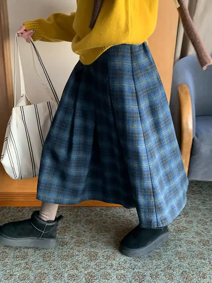チェック柄 Aライン ミモレ丈 スカート LUMIYUMI
