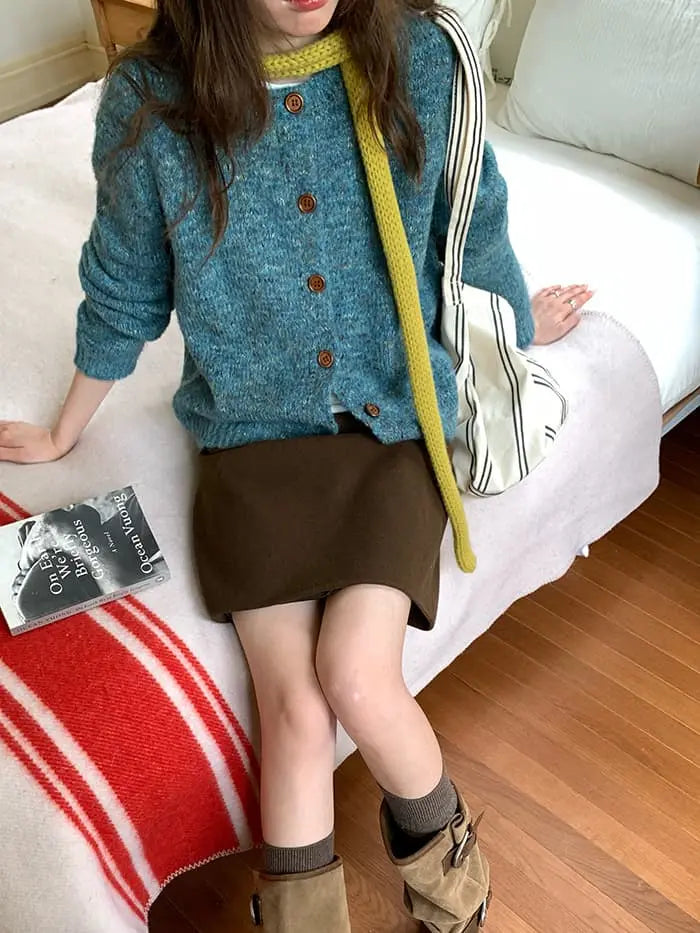 カラーネップ クルーネック ニットカーディガン LUMIYUMI