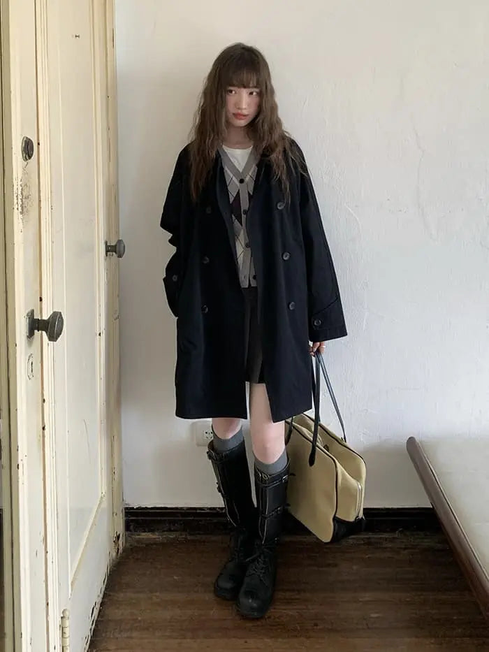 大人可愛い ミドル丈 丸襟 トレンチコート- LUMIYUMI