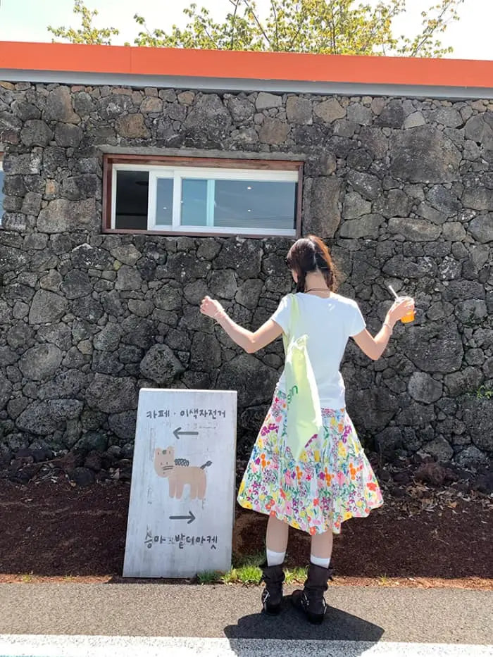 水彩風 花柄プリント フレアスカート LUMIYUMI