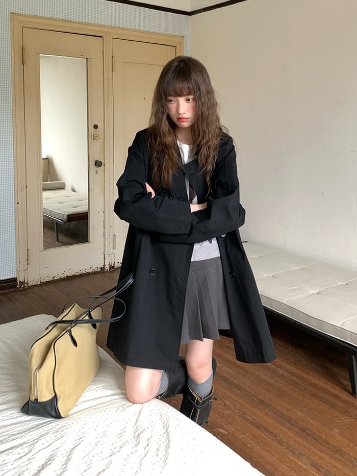 大人可愛い ミドル丈 丸襟 トレンチコート LUMIYUMI