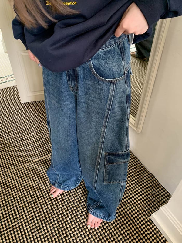 フラップポケット ワイド デニムパンツ