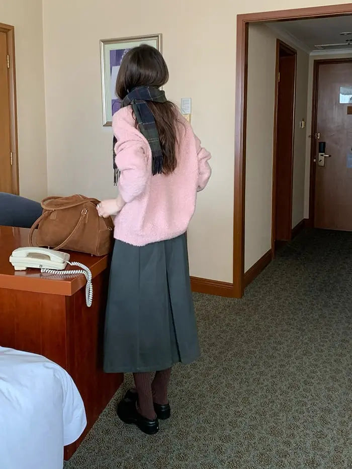 襟配色 ふわもち ニットプルオーバー LUMIYUMI