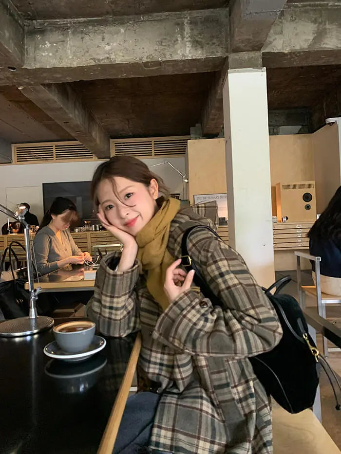 レトロチェック柄ウールコート LUMIYUMI