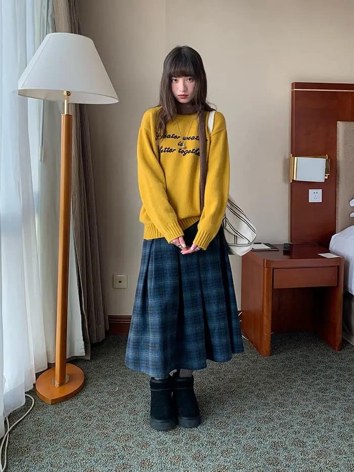 チェック柄 Aライン ミモレ丈 スカート LUMIYUMI
