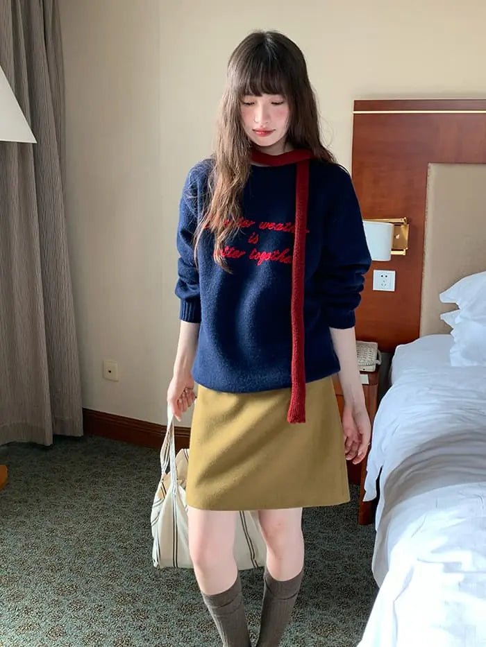 レトロ 配色 ロゴ刺繍 ニット LUMIYUMI