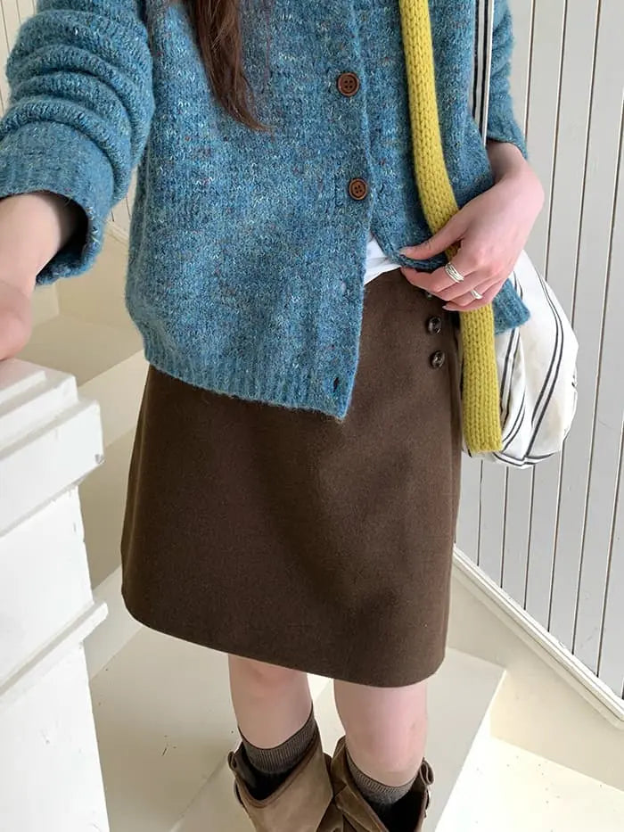 サイドボタン ハイウエスト ミニスカート LUMIYUMI