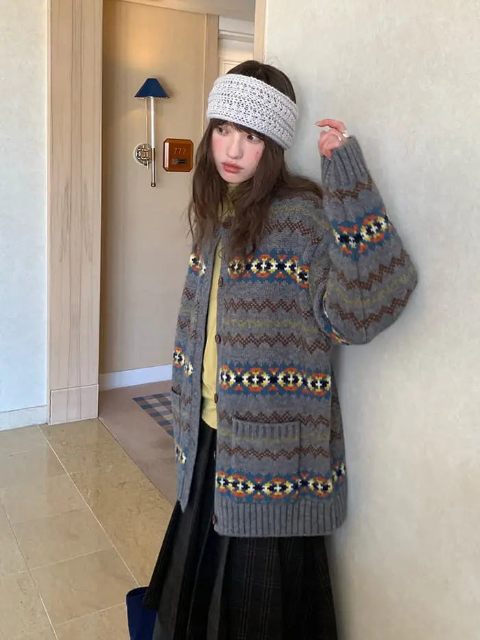 フェアアイル柄 ゆったり ふわもち カーディガン LUMIYUMI