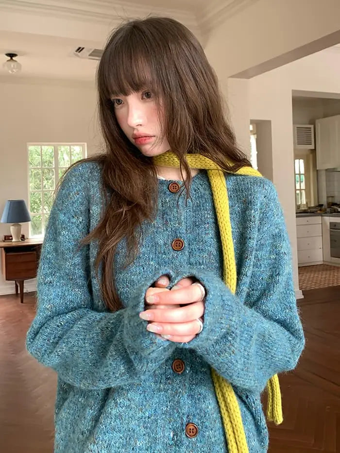 カラーネップ クルーネック ニットカーディガン LUMIYUMI