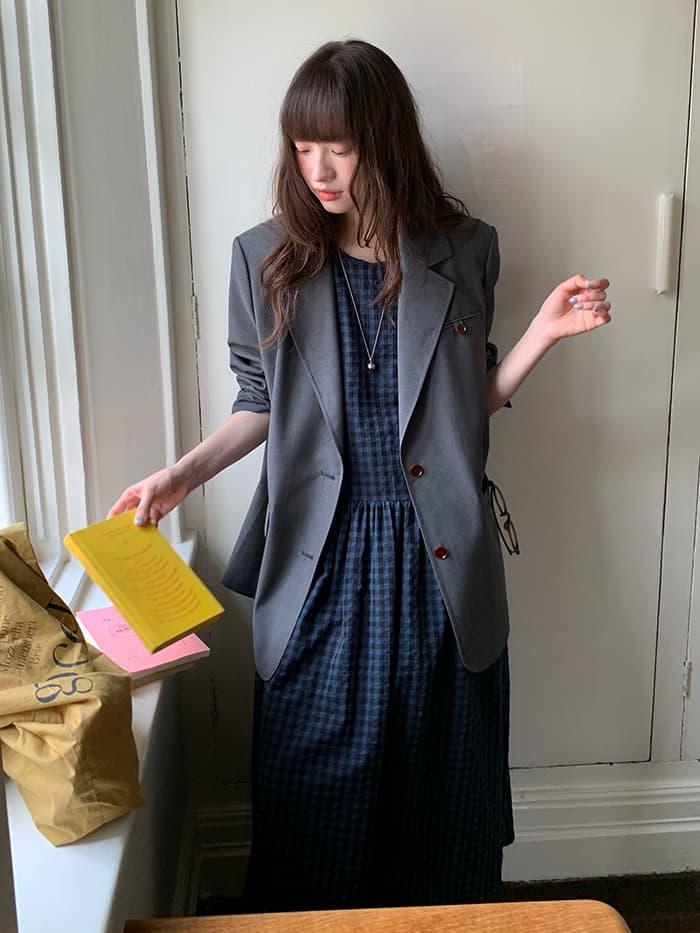 斜め前立て ゆったり ベストワンピース LUMIYUMI